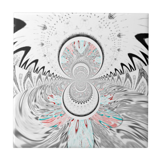 Grayscale Kaleidoscope Art Print Tile (Front)