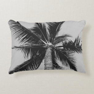 GRAYSCALE LOW ANGLE PHOTOGRAPHY OF COCONUT PALM TR ACCENT PILLOW