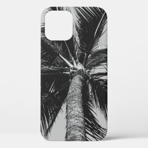 GRAYSCALE LOW ANGLE PHOTOGRAPHY OF COCONUT PALM TR iPhone 12 CASE