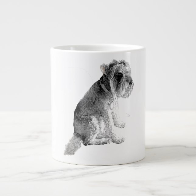 Grayscale Mini Schnauzer Portrait Large Coffee Mug (Front)
