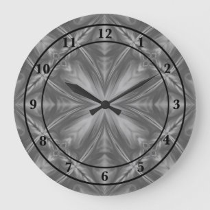 Grayscale Monochrome Cloudy Grey Abstract Pattern Large Clock