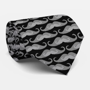 Grayscale Moustache Pattern Black Background Tie