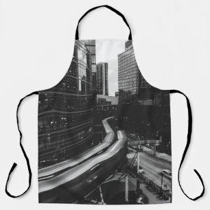 GRAYSCALE PHOTO OF CITY APRON