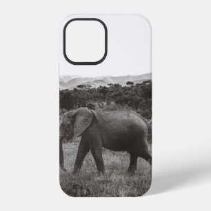 GRAYSCALE PHOTO OF GRAY ELEPHANT NEAR TREES iPhone 12 CASE
