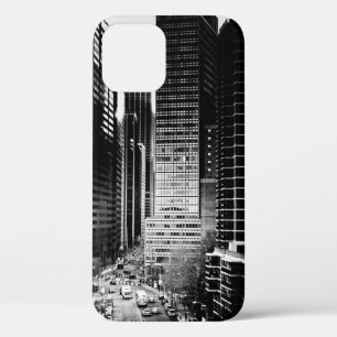 GRAYSCALE PHOTO OF HIGH-RISE BUILDINGS iPhone 12 CASE