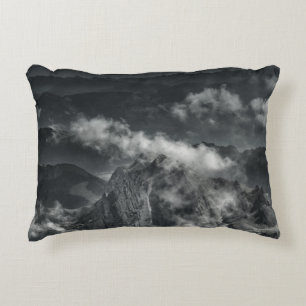 GRAYSCALE PHOTO OF MOUNTAIN RANGE ACCENT PILLOW