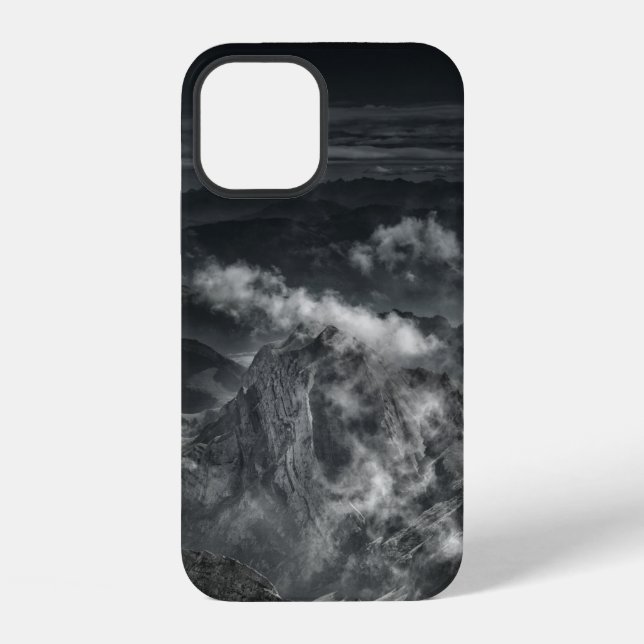 GRAYSCALE PHOTO OF MOUNTAIN RANGE iPhone CASE (Back)