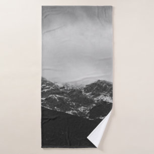 GRAYSCALE PHOTO OF SNOW COVERED MOUNTAIN BATH TOWEL