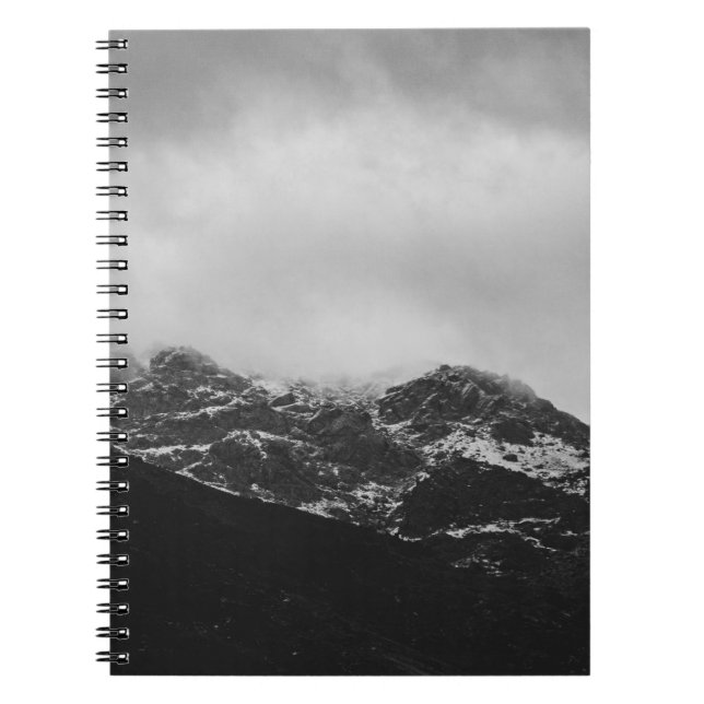GRAYSCALE PHOTO OF SNOW COVERED MOUNTAIN NOTEBOOK (Front)