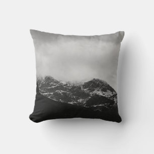 GRAYSCALE PHOTO OF SNOW COVERED MOUNTAIN THROW PILLOW