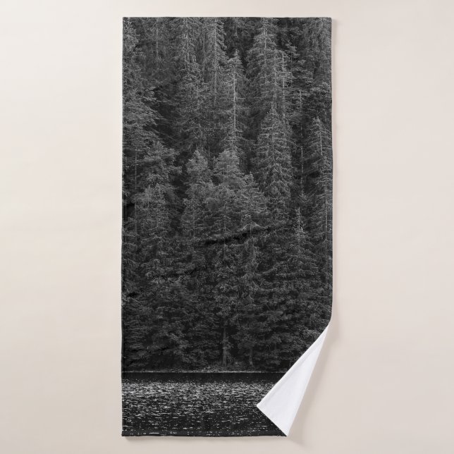 GRAYSCALE PHOTO OF TREES NEAR RIVER BATH TOWEL (Bath Towel)