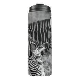 GRAYSCALE PHOTO OF ZEBRAS THERMAL TUMBLER