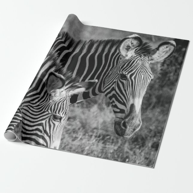 GRAYSCALE PHOTO OF ZEBRAS WRAPPING PAPER (Unrolled)