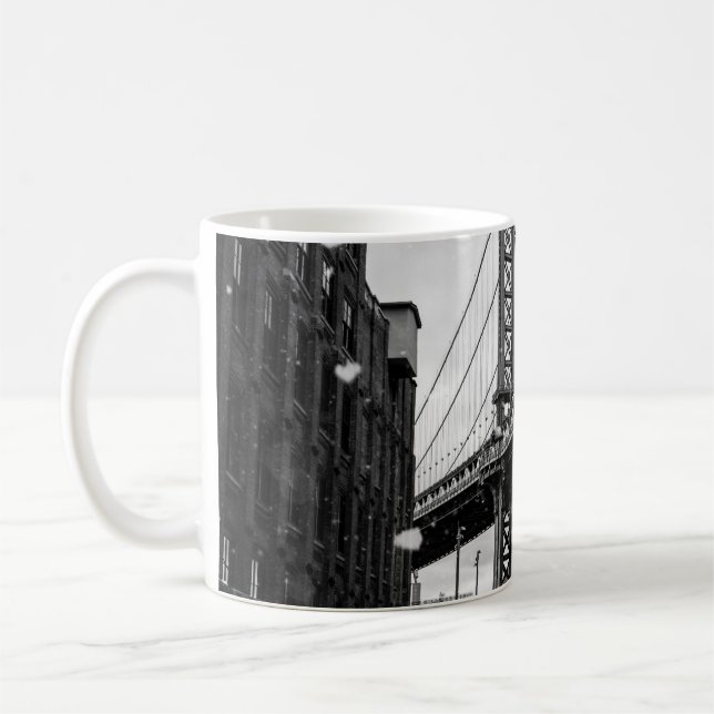 GRAYSCALE PHOTOGRAPHY OF BROOKLYN BRIDGE COFFEE MUG (Left)
