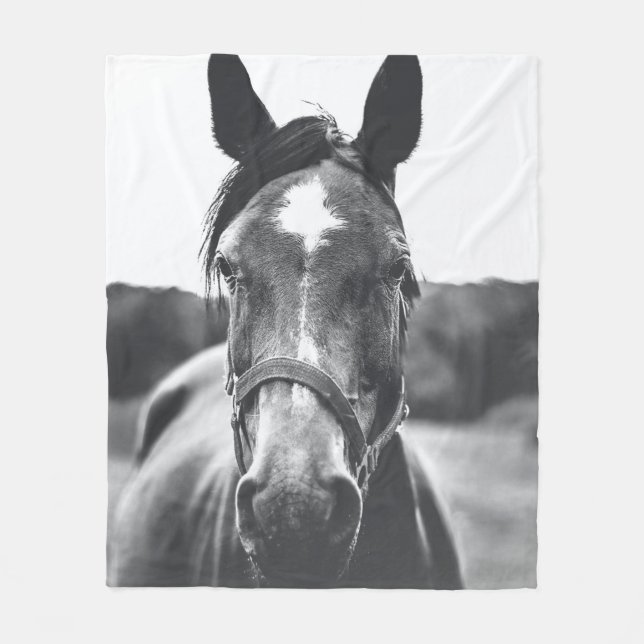 GRAYSCALE PHOTOGRAPHY OF HORSE FLEECE BLANKET (Front)