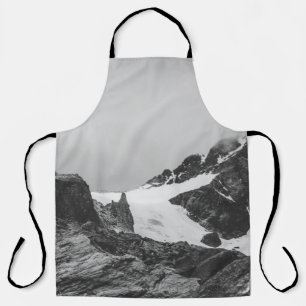 GRAYSCALE PHOTOGRAPHY OF SNOW COVER MOUNTAIN APRON