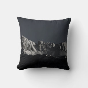 GRAYSCALE PHOTOGRAPHY OF SNOW MOUNTAIN THROW PILLOW