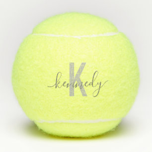 Grayscale Script Custom Personalized Monogram Tennis Balls