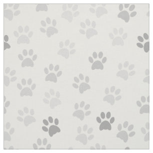 Grayscale Seamless Paw Prints Pattern Fabric