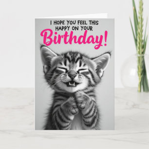 Grayscale Striped Cat Birthday Card