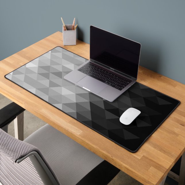 Grayscale triangle geometric squares pattern Greys Desk Mat (Office 2)