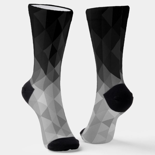 Grayscale triangle geometric squares pattern socks (Angled)