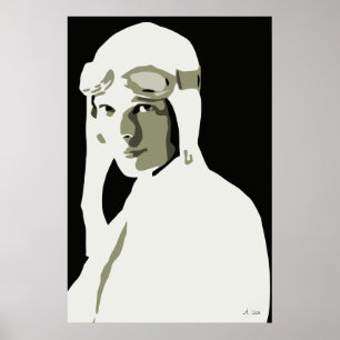 Grayscale vector art Amelia Earhart 24" x 36" Poster