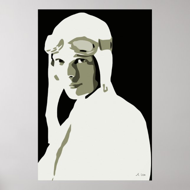 Grayscale vector art Amelia Earhart 24" x 36" Poster (Front)