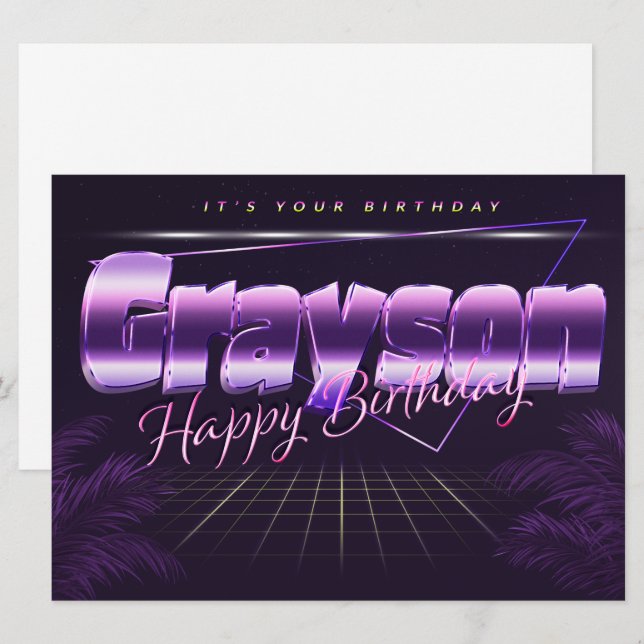 Grayson Nom Prénom lila retro Carte Anniversaire (Devant / Derrière)