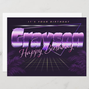 Grayson Nom Prénom lila retro Carte Anniversaire