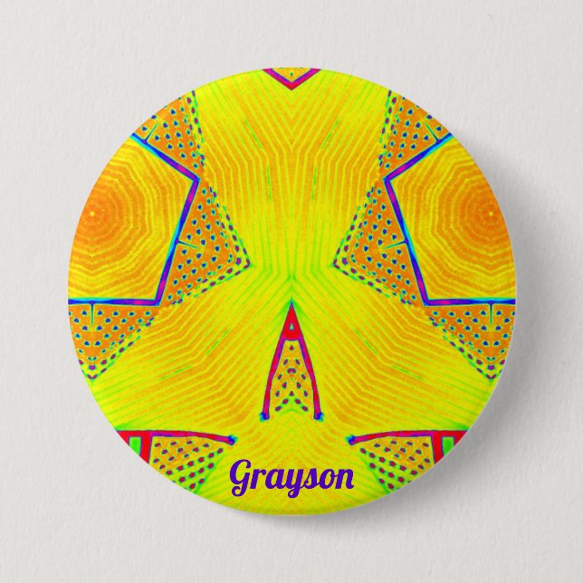 GRAYSON ~ Shades Yellow, Red, Orange, Blue, Green  3 Inch Round Button (Front)