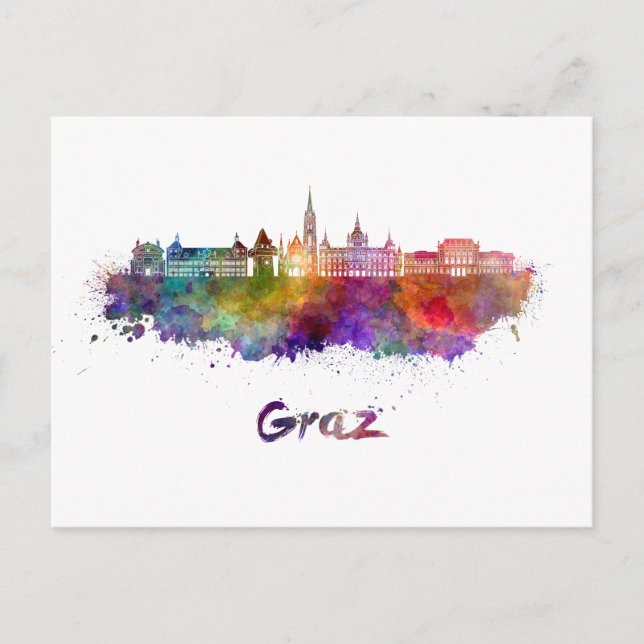 Graz skyline in watercolor postcard (Front)