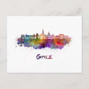 Graz skyline in watercolor postcard