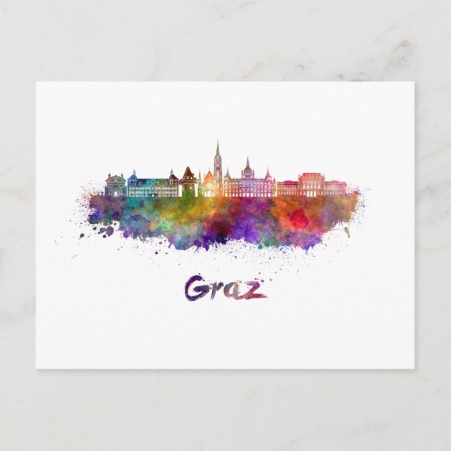 Graz skyline in watercolor postcard (Front)