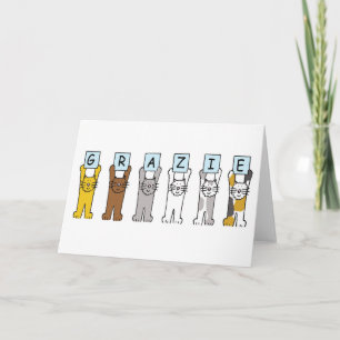 Grazie, Italian Thank you Cartoon Cats Card