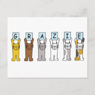 Grazie, Italian Thank you Cartoon Cats. Postcard