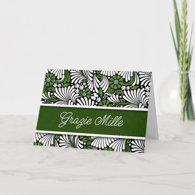 Grazie Mille Italian A Thousand Thanks Green Thank You Card (Front)
