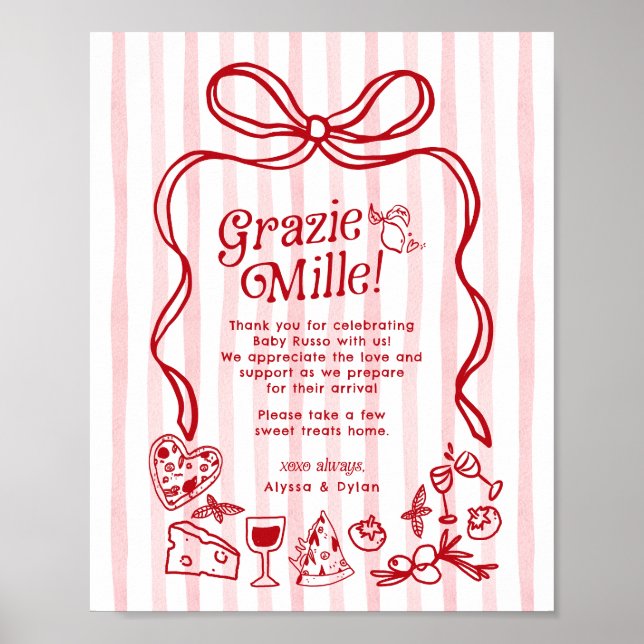 Grazie Mille Whimsical Italian Lemons Baby Shower Poster (Front)