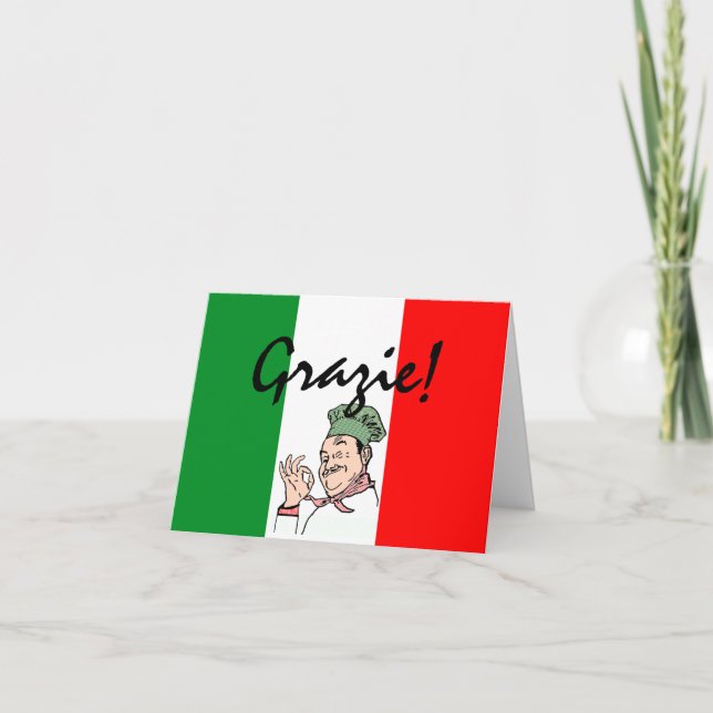 Grazie Thanks Italian Chef on Italy Flag Thank You Card (Front)