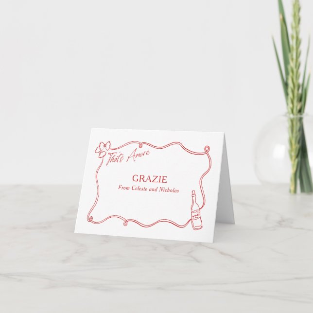 Grazie That's Amore Italian Hand Drawn Wedding Thank You Card (Front)