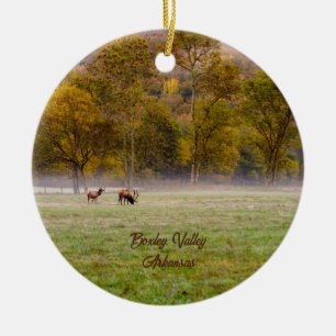 Grazing Elk Couple Circle Ornament