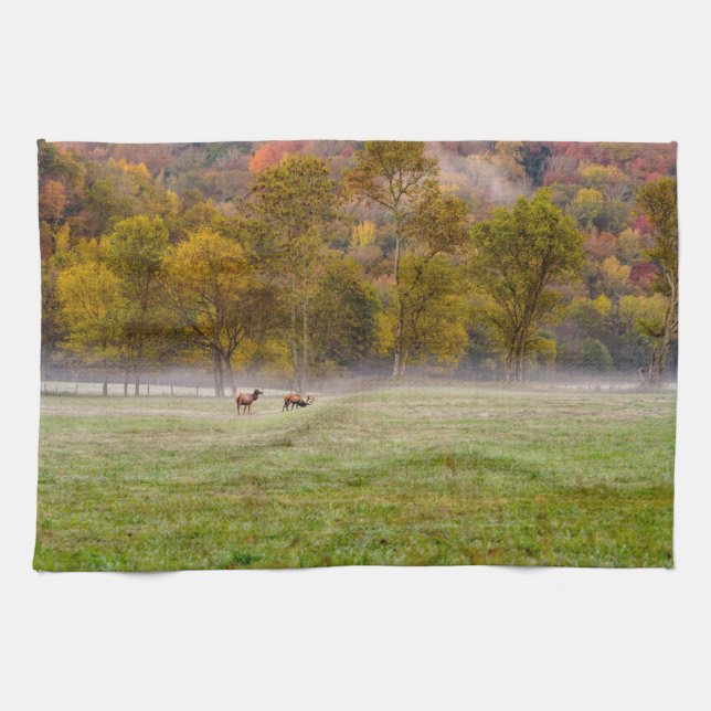 Grazing Elk Couple Kitchen Towel (Horizontal)