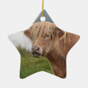 Grazing Highland Cow Ceramic Ornament