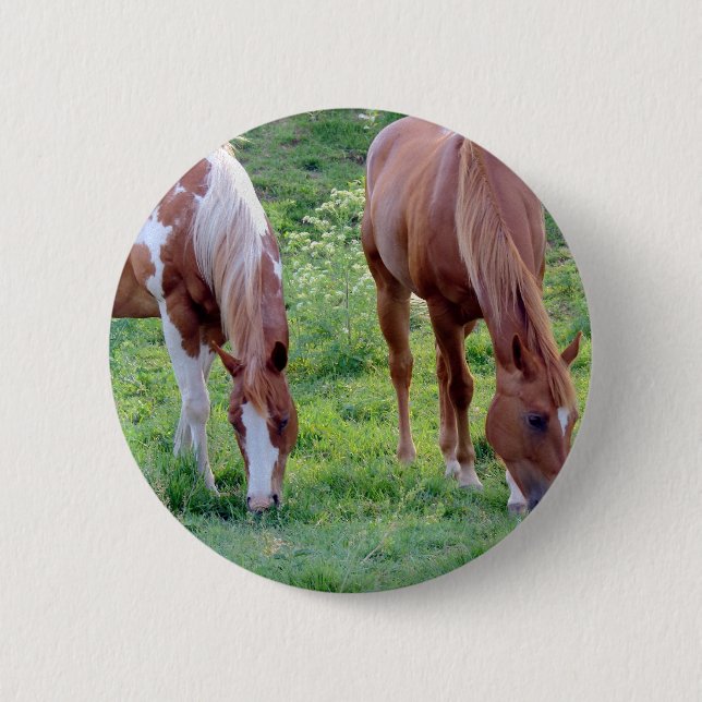 Grazing Horses 2 Inch Round Button (Front)