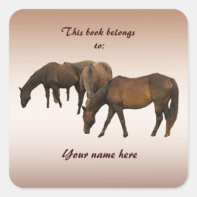 Grazing Horses Bookplate Square Sticker (Front)