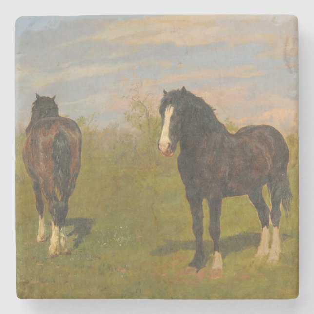 Grazing Horses (by Rosa Bonheur) Stone Coaster (Front)