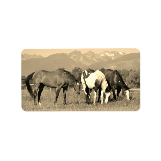 Grazing Horses in Montana Sepia Western Style Label (Front)