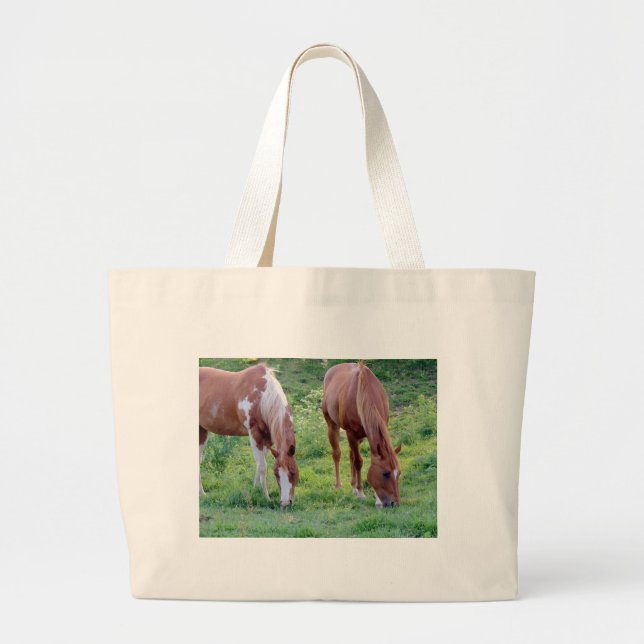 Grazing Horses Large Tote Bag (Front)