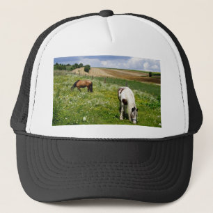 Grazing horses trucker hat
