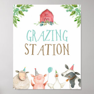 Grazing Station Farm Animals Barnyard Boy Birthday Poster